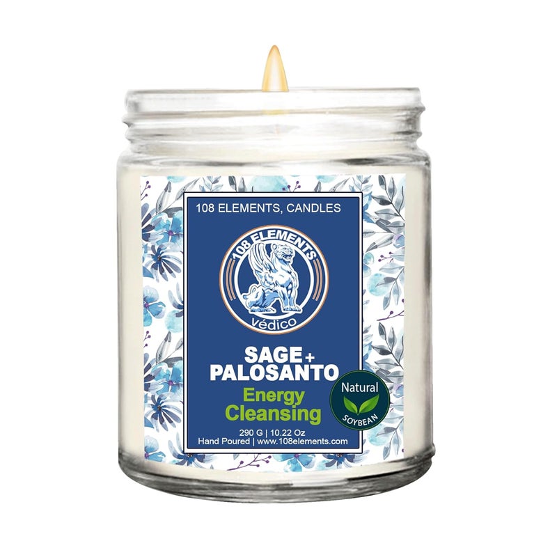 108 ELEMENTS Pure Sage Smudge Candles for House Energy Cleansing Banish Negative Energy I Purification and Chakra Healing Natural Soy Wax Candles for Aromatherapy Sage Palosanto