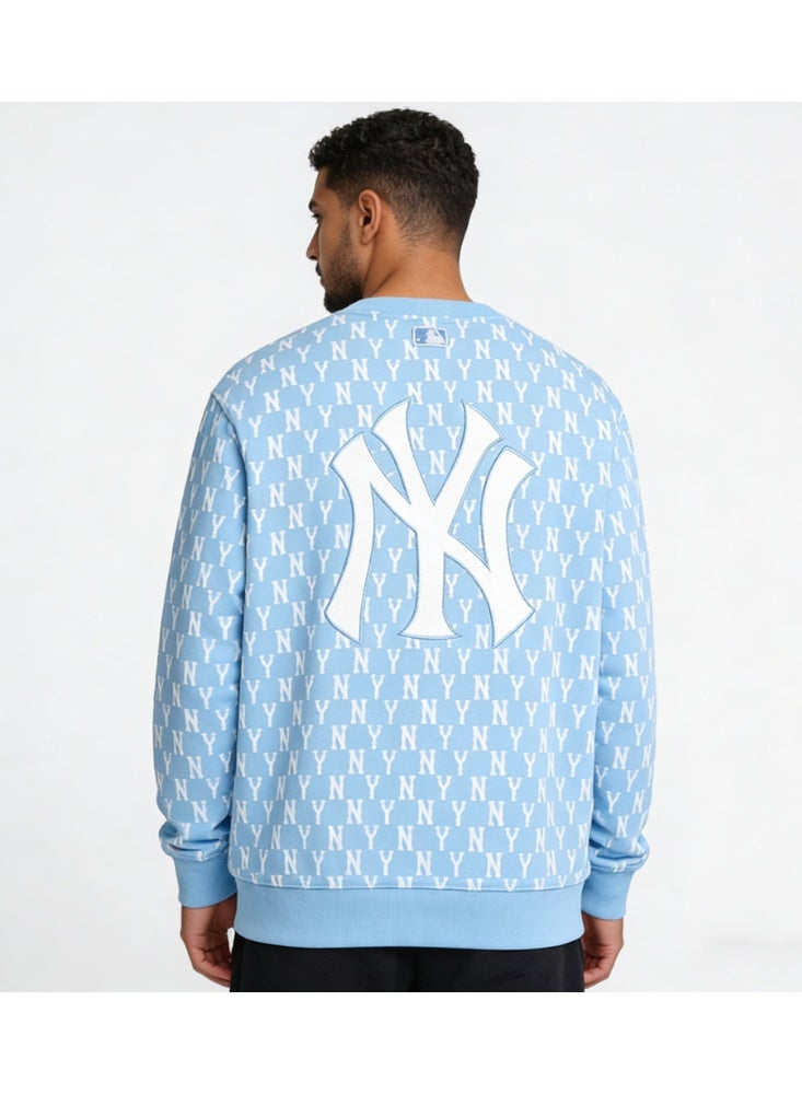 إم إل بي سويتشرت צוואر كرو لفريق نيويورك يانكيز من MLB بلون أزرق فاتح ذات شعار NY مطبوع بالكامل - Image 5