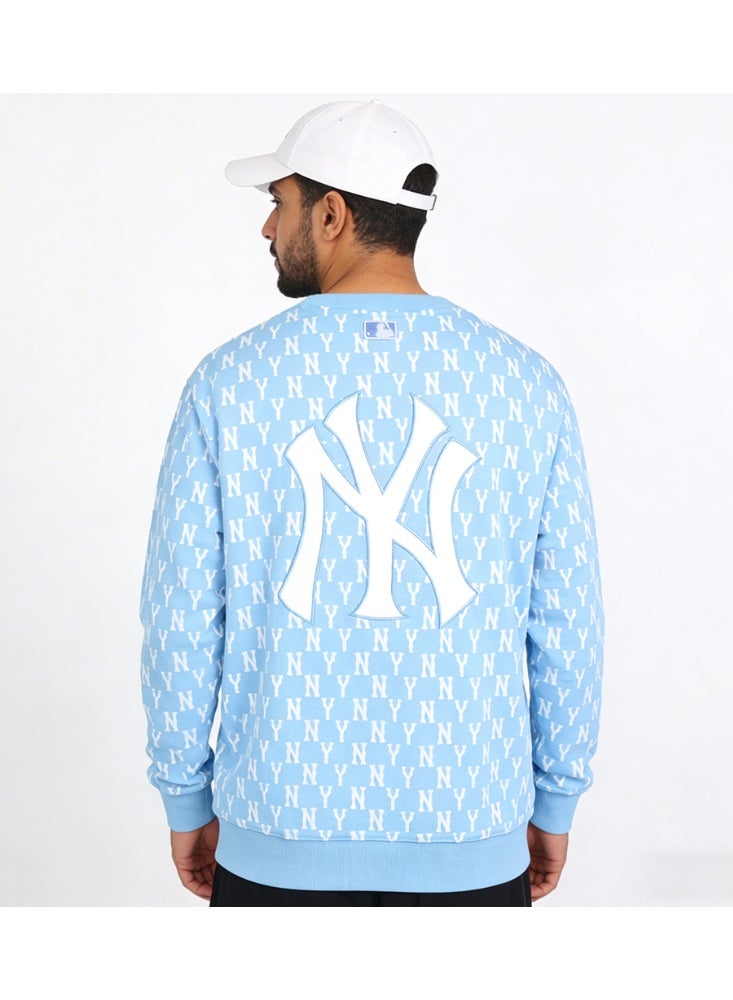 إم إل بي سويتشرت צוואر كرو لفريق نيويورك يانكيز من MLB بلون أزرق فاتح ذات شعار NY مطبوع بالكامل - Image 2