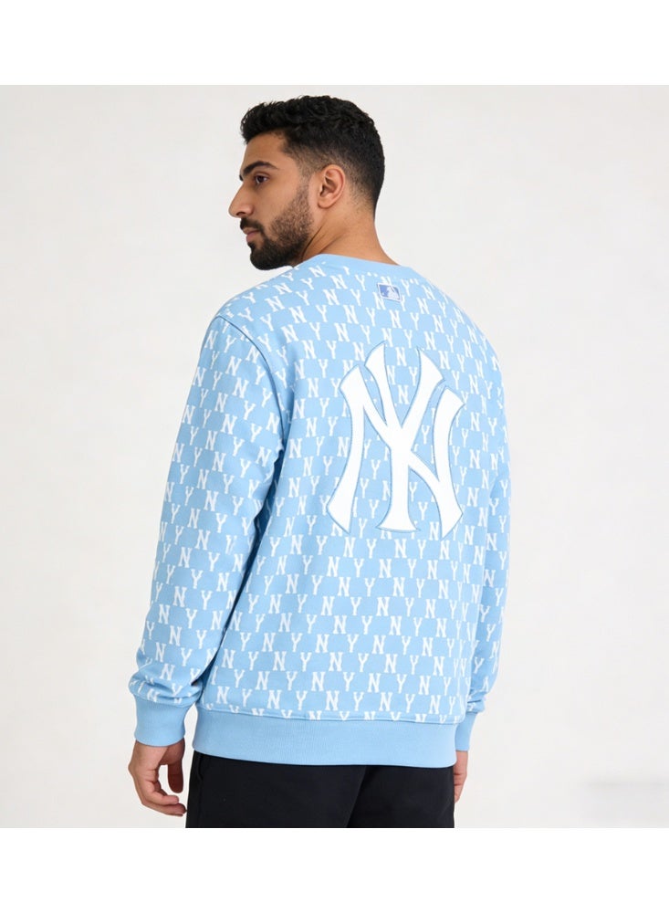 إم إل بي سويتشرت צוואر كرو لفريق نيويورك يانكيز من MLB بلون أزرق فاتح ذات شعار NY مطبوع بالكامل - Image 3