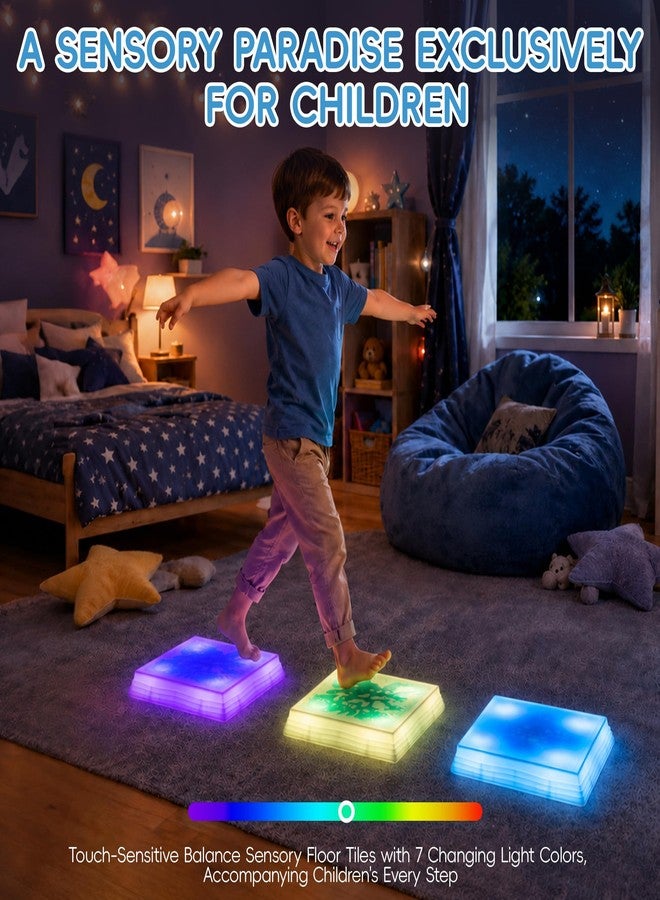 OUTREE Sensory Floor Tiles for Kids, 12" Sensory Mats with Sound & Touch-Activated 7-Color Changing LEDs, Interactive Liquid Floor Tiles for Home and Classroom, Sensory Room Must Haves (Pack of 1) - Image 4
