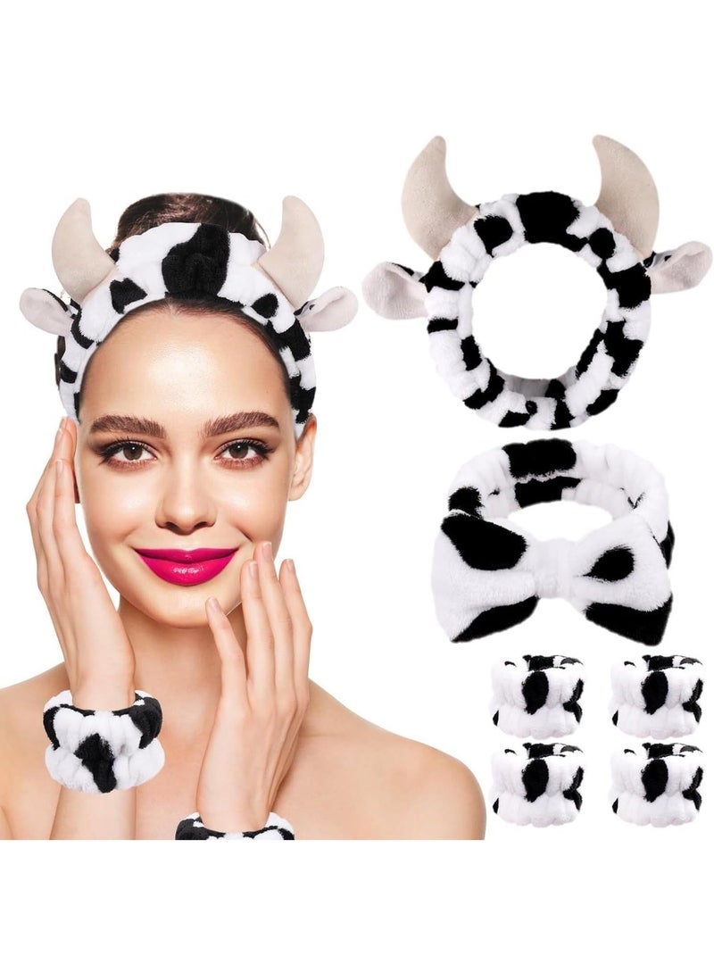 سبا ماكياج الرأس لغسيل الوجه أو الوجه، 6 حزمة البقر طباعة الرأس العناية بالبشرة والأسوار مجموعة، سبا غسيل الرأس الرأس للنساء والبنات، هدية عيد ميلاد - Image 1