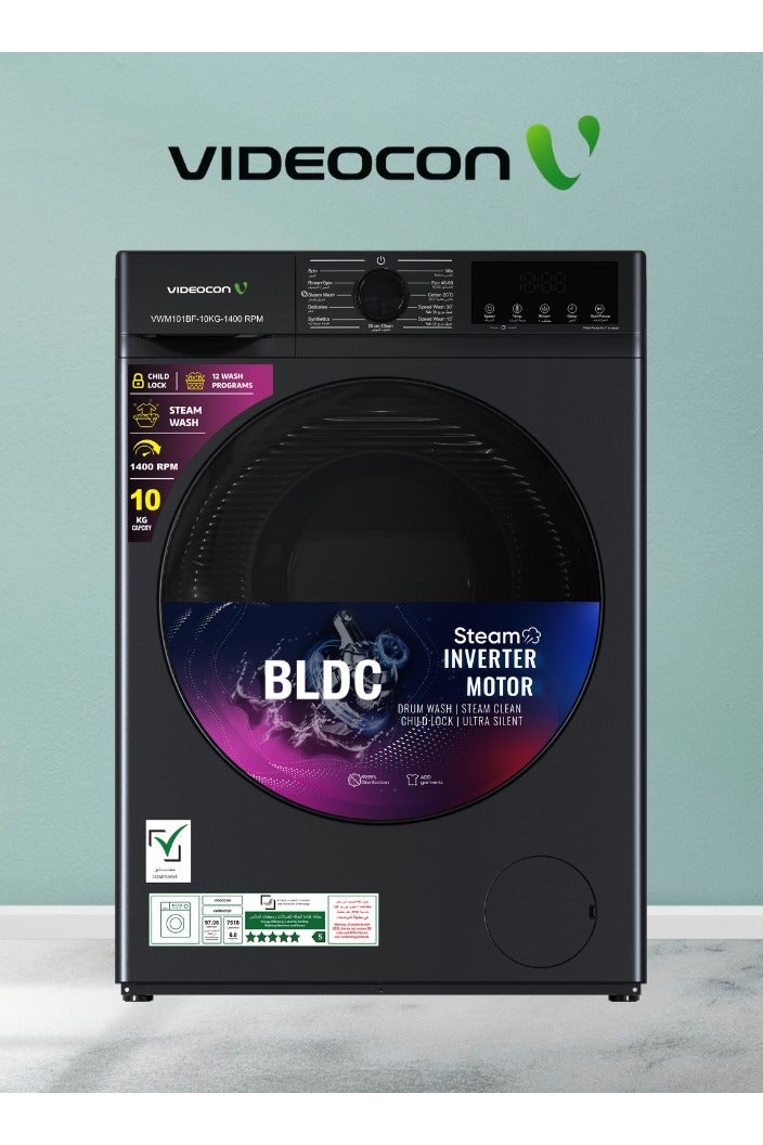 Videocon 10Kg Front Load Washing Machine, BLDC Inverter Motor, 1400 RPM, 12 Wash Programs, Steam & Express Wash, Delay Timer, Child Lock, Energy Efficient & Ultra Quiet- VWM101BF - Image 1