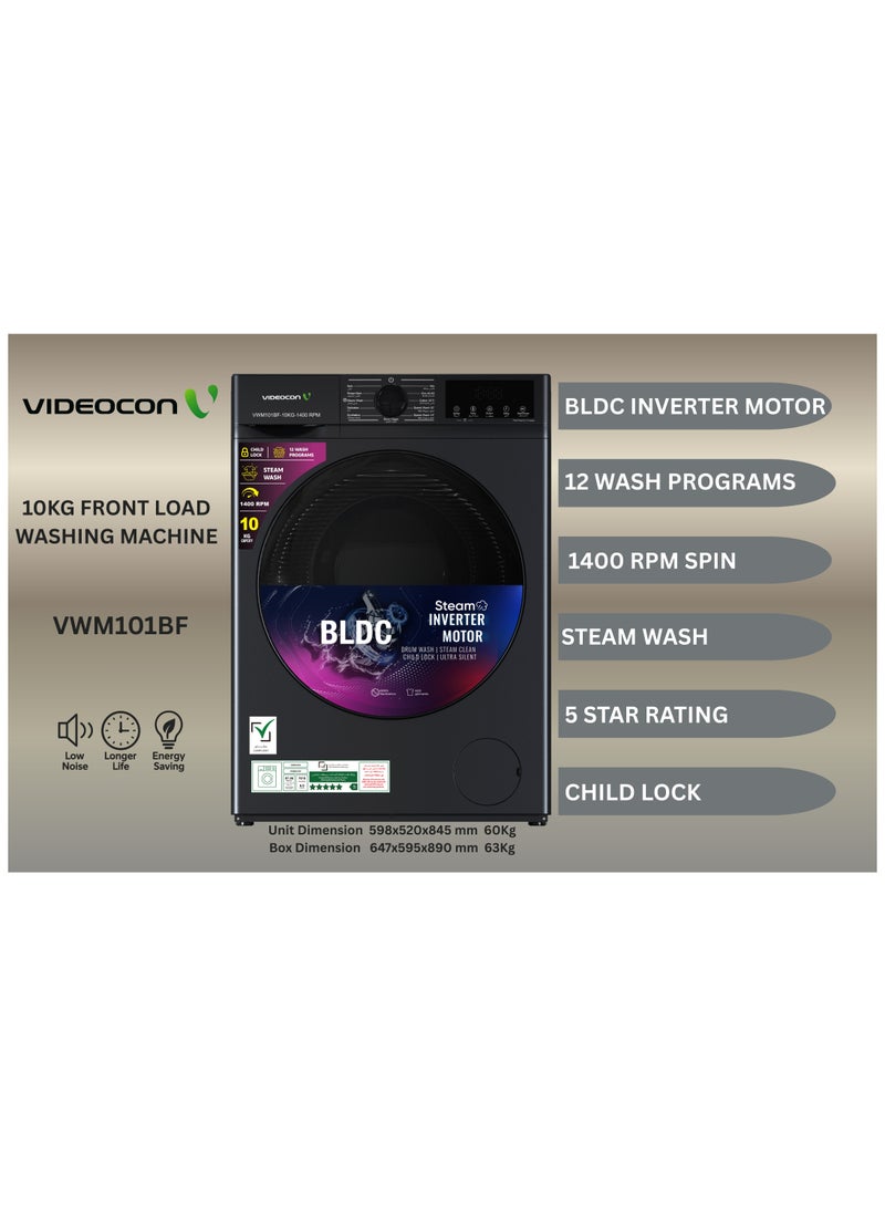 Videocon 10Kg Front Load Washing Machine, BLDC Inverter Motor, 1400 RPM, 12 Wash Programs, Steam & Express Wash, Delay Timer, Child Lock, Energy Efficient & Ultra Quiet- VWM101BF - Image 2