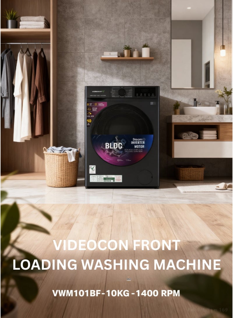 Videocon 10Kg Front Load Washing Machine, BLDC Inverter Motor, 1400 RPM, 12 Wash Programs, Steam & Express Wash, Delay Timer, Child Lock, Energy Efficient & Ultra Quiet- VWM101BF - Image 5