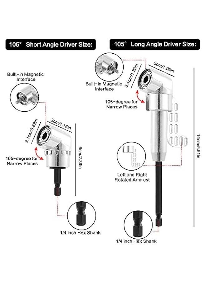 Generic 90/105 Degree Right Angle Drill, 3 PCS Angle Extension Power Drill Attachment with 1/4'' Hex Impact Shank, Flexible Shaft Adapter, Magnetic Socket Angled Drill Bit Holder for Screwdrivers, Drill  - Image 2