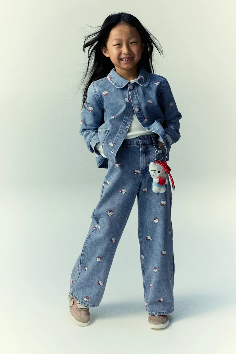 H&M Printed Wide Leg Jeans