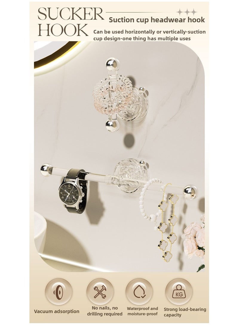 Suction Cup Hair Accessories Hook Short Transparent Wall Mounted Organizer No-Drill Bathroom Towel Rack - Image 3