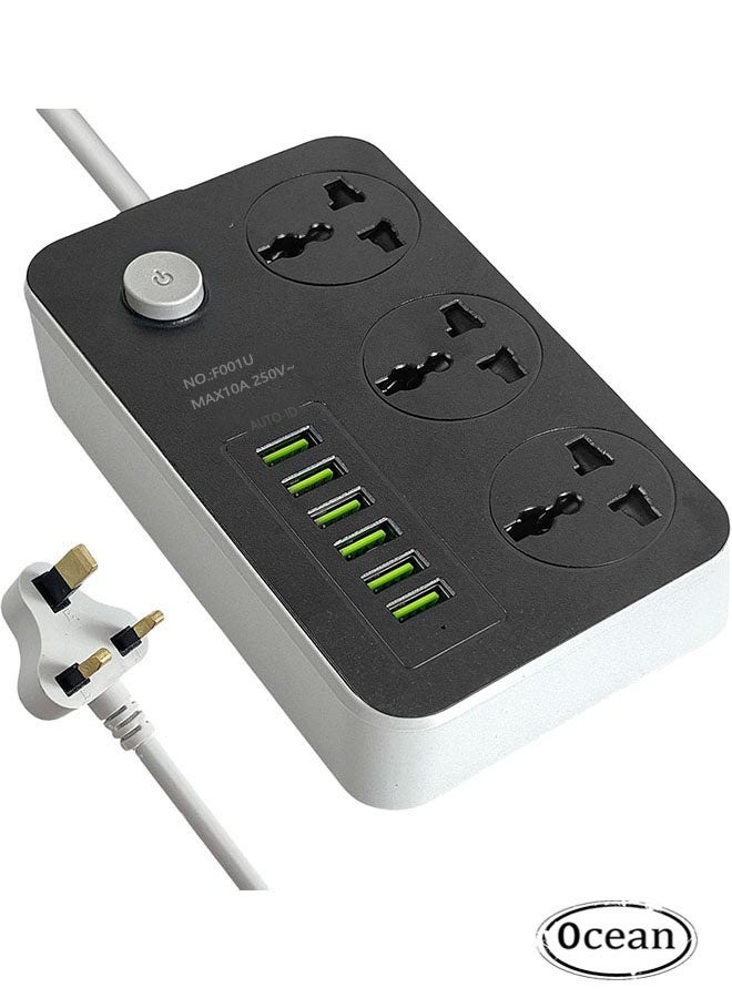 Ocean Power Strips Extension Cord 3 Outlets,Power Socket with 6 USB Universal Charging Socket ,Easy Take ,Save Space,Resistant and Flame Retardant Effective Fire Protection - Image 1
