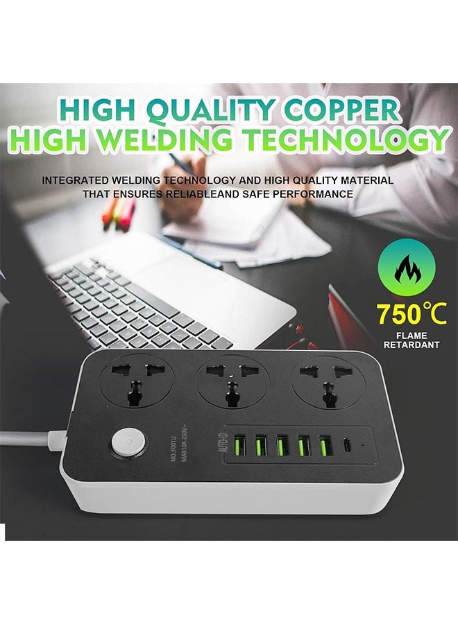 Ocean Power Strips Extension Cord 3 Outlets,Power Socket with 6 USB Universal Charging Socket ,Easy Take ,Save Space,Resistant and Flame Retardant Effective Fire Protection - Image 5