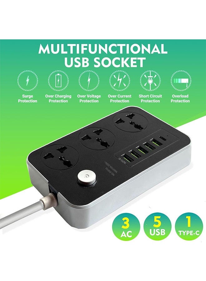 Ocean Power Strips Extension Cord 3 Outlets,Power Socket with 6 USB Universal Charging Socket ,Easy Take ,Save Space,Resistant and Flame Retardant Effective Fire Protection - Image 2