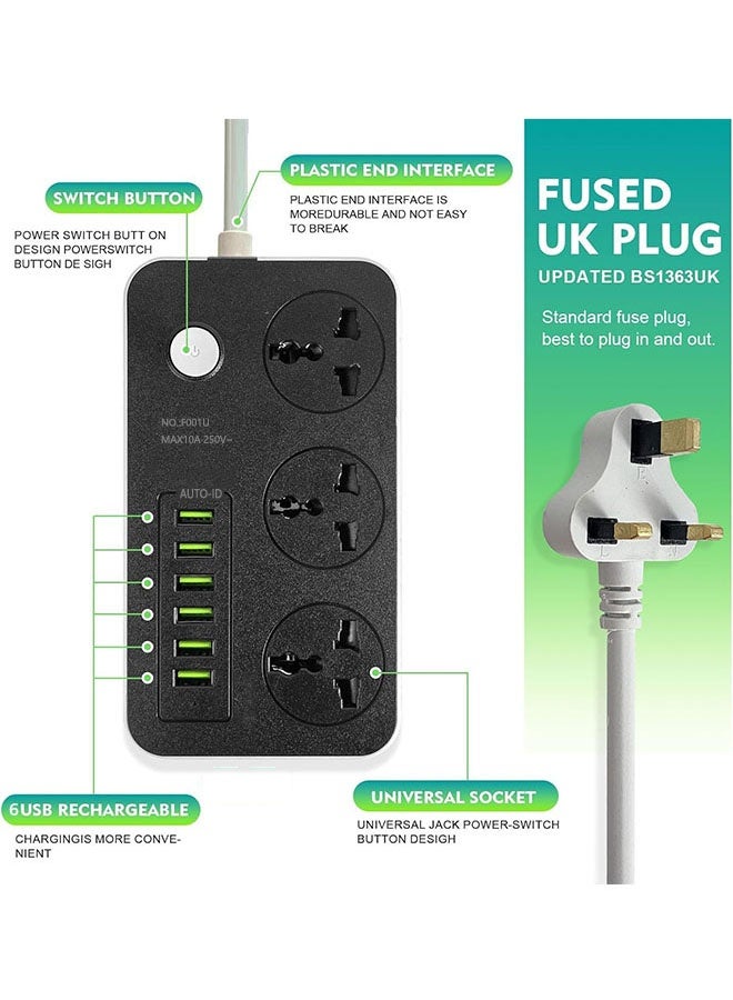 Ocean Power Strips Extension Cord 3 Outlets,Power Socket with 6 USB Universal Charging Socket ,Easy Take ,Save Space,Resistant and Flame Retardant Effective Fire Protection - Image 3