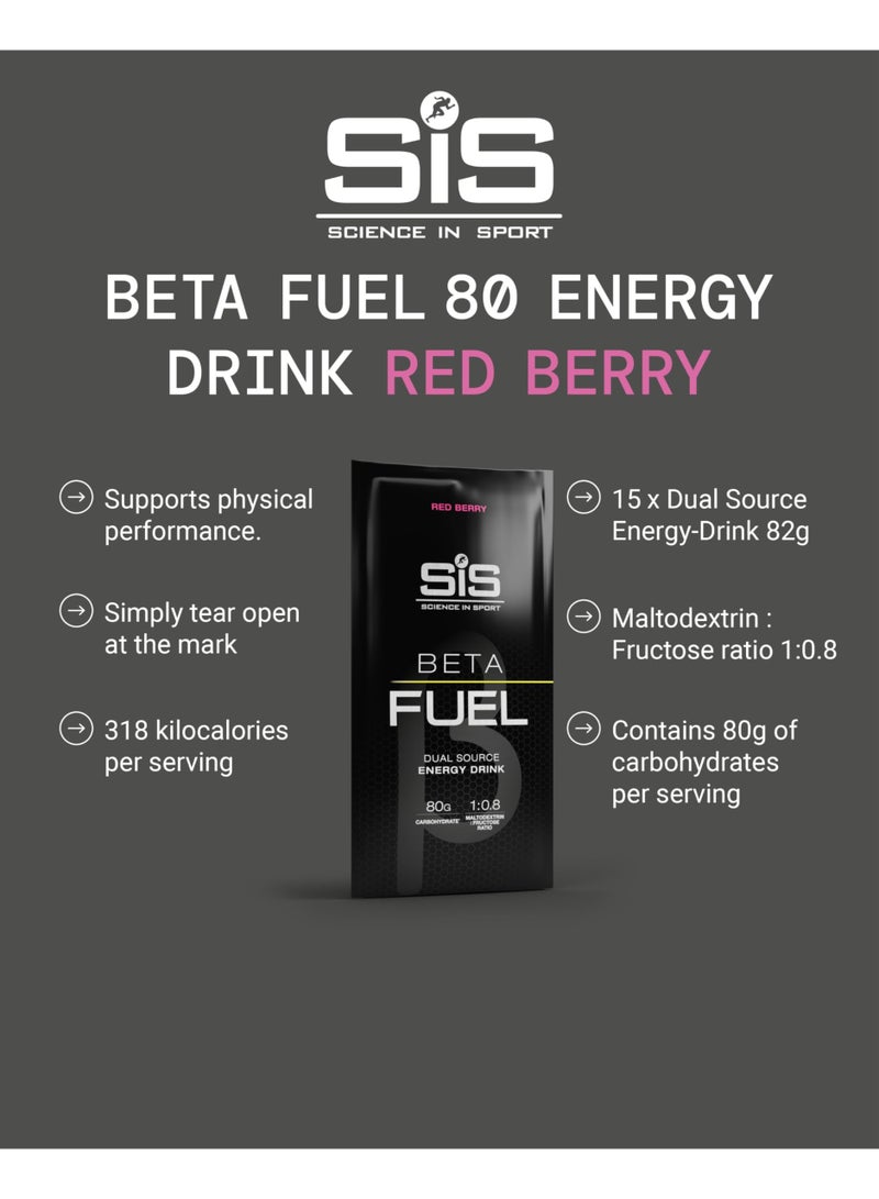 SIS Beta Fuel 80 | 80g Carbohydrates | 1:0.8 Maltodextrin:Fructose Ratio | Dual Source Energy Drink | Easily Digestible | Red Berry Flavour | 15 Pack - Image 2