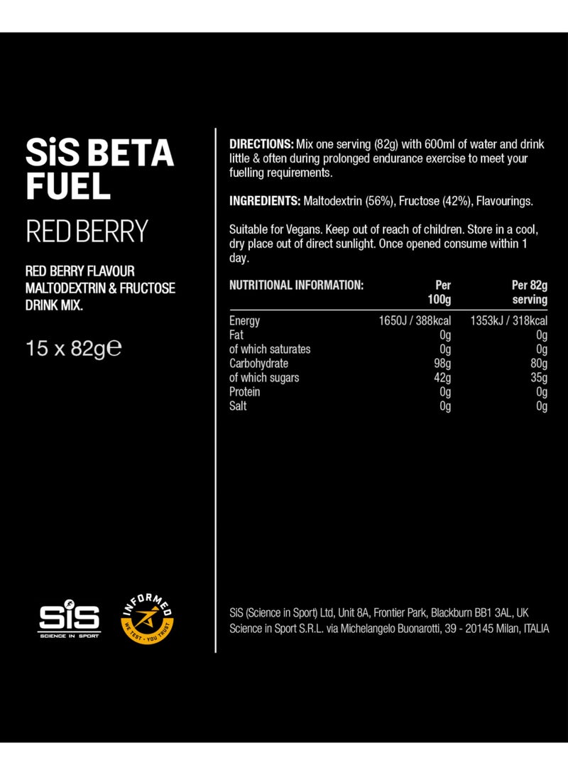 SIS Beta Fuel 80 | 80g Carbohydrates | 1:0.8 Maltodextrin:Fructose Ratio | Dual Source Energy Drink | Easily Digestible | Red Berry Flavour | 15 Pack - Image 5