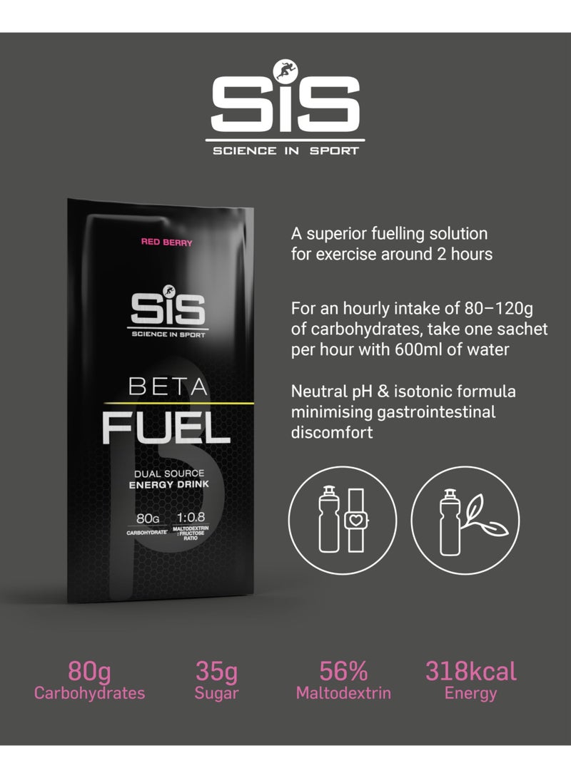 SIS Beta Fuel 80 | 80g Carbohydrates | 1:0.8 Maltodextrin:Fructose Ratio | Dual Source Energy Drink | Easily Digestible | Red Berry Flavour | 15 Pack - Image 4