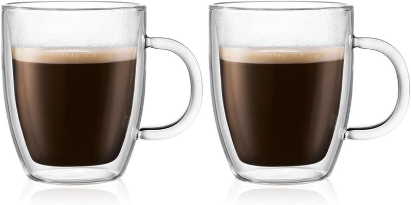 Bodum Set of 2 Bistro Double-Wall Insulated Mugs, 300mL, Heat-Resistant Borosilicate Glass - Image 1