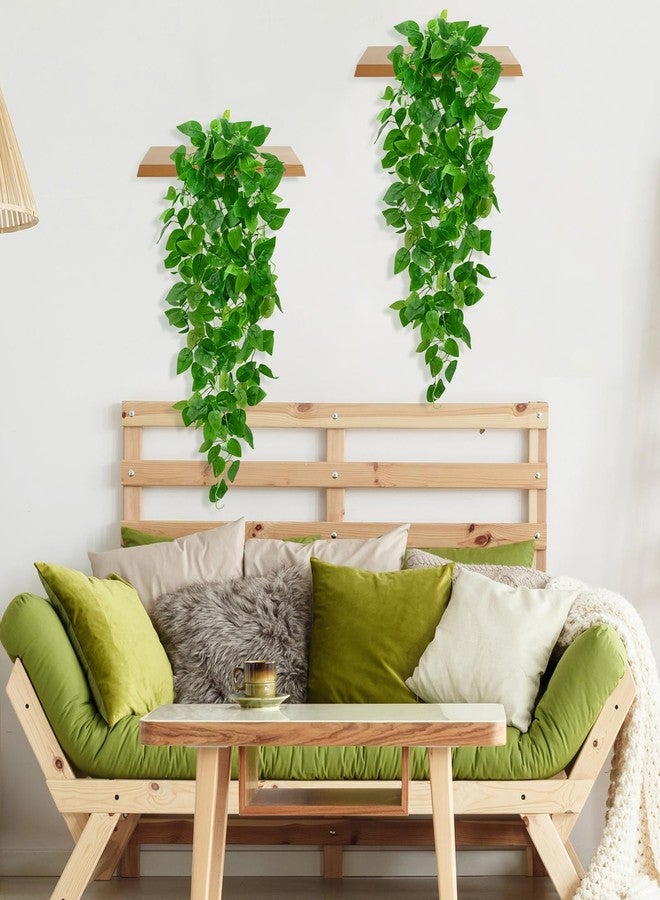 BLEUM CADE 43.3" Fake Hanging Plants, 2 Pcs 9 Fork Lush Faux Pothos Vines Artificial Hanging Plant for Home Room Wall Shelf Porch Outdoor Indoor Decor (No Baskets) - Image 4