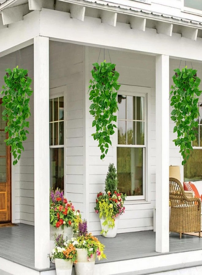 BLEUM CADE 43.3" Fake Hanging Plants, 2 Pcs 9 Fork Lush Faux Pothos Vines Artificial Hanging Plant for Home Room Wall Shelf Porch Outdoor Indoor Decor (No Baskets) - Image 5