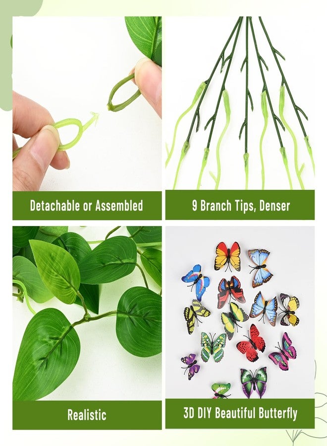 BLEUM CADE 43.3" Fake Hanging Plants, 2 Pcs 9 Fork Lush Faux Pothos Vines Artificial Hanging Plant for Home Room Wall Shelf Porch Outdoor Indoor Decor (No Baskets) - Image 3