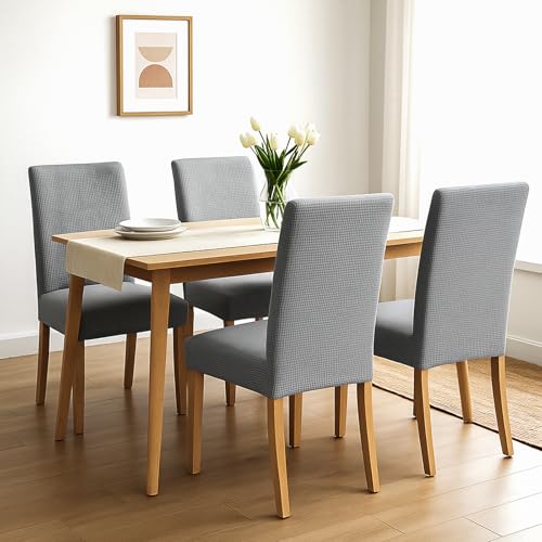 Aertiavty Chair Covers for Dining Room 6 Pack Chair Seat Cover for Dining Room Kitchen, Parsons Chair Covers Dining Chair Slipcover, Light Grey - Image 2