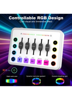 شو وو خلاط صوت للألعاب، بطاقة صوت للبث المباشر RGB PC DJ مع تحكم فردي، طاقة فانتوم 48 فولت، واجهة صوت لوحة الصوت لهاتف الكمبيوتر، حزمة معدات البودكاست لتسجيل يوتيوب  - Image 2