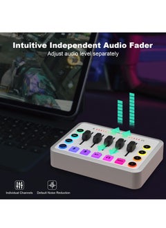 شو وو خلاط صوت للألعاب، بطاقة صوت للبث المباشر RGB PC DJ مع تحكم فردي، طاقة فانتوم 48 فولت، واجهة صوت لوحة الصوت لهاتف الكمبيوتر، حزمة معدات البودكاست لتسجيل يوتيوب  - Image 3