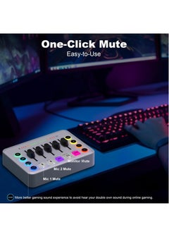 شو وو خلاط صوت للألعاب، بطاقة صوت للبث المباشر RGB PC DJ مع تحكم فردي، طاقة فانتوم 48 فولت، واجهة صوت لوحة الصوت لهاتف الكمبيوتر، حزمة معدات البودكاست لتسجيل يوتيوب  - Image 4