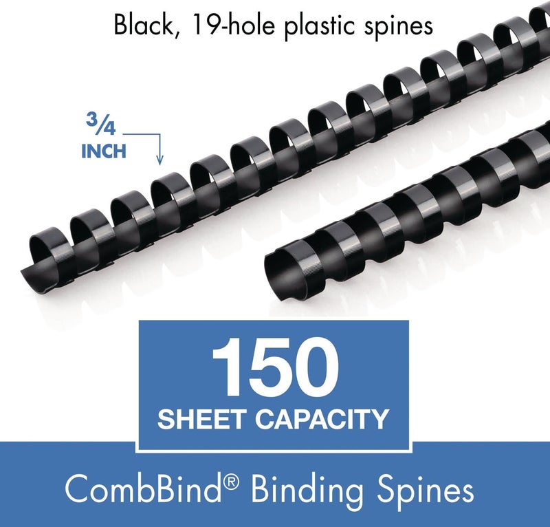 Mead CombBind Binding Spines/Spirals/Coils/Combs, 3/4", 150 Sheet Capacity, Black, 125 Pack (4000136) - Image 5