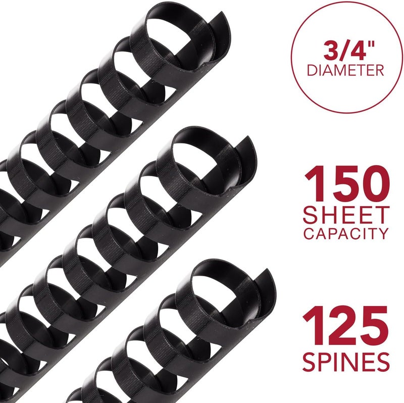 Mead CombBind Binding Spines/Spirals/Coils/Combs, 3/4", 150 Sheet Capacity, Black, 125 Pack (4000136) - Image 2