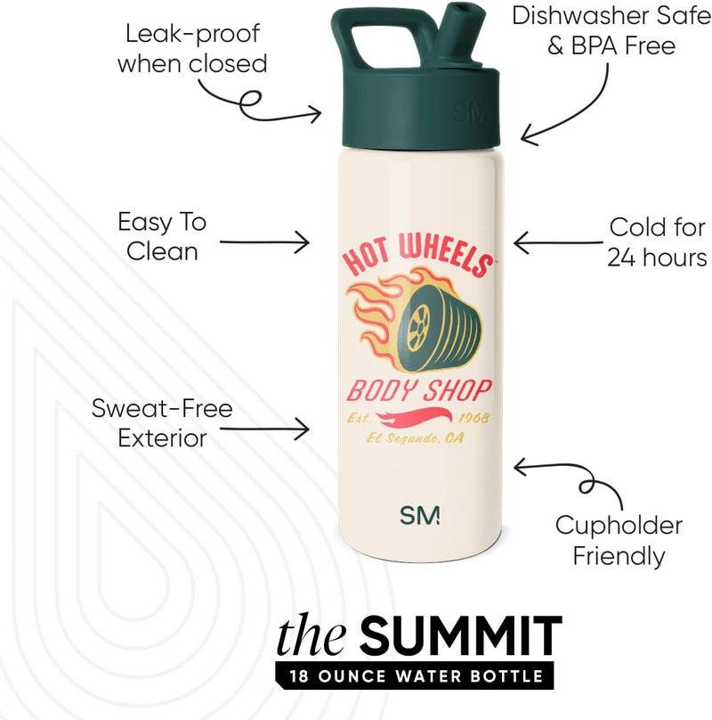 Simple Modern Kids Summit Water Bottle with Straw Lid | Hot Wheels 18oz Stainless Steel Cup Insulated Tumbler for Boys, School | Body Shop - Image 1