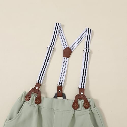 DISAUR Boys Dress Suit Boys Wedding Outfit White Dress Shirt with Bowtie/Suspender Pants for Birthday Party 7-8 Years - Image 4