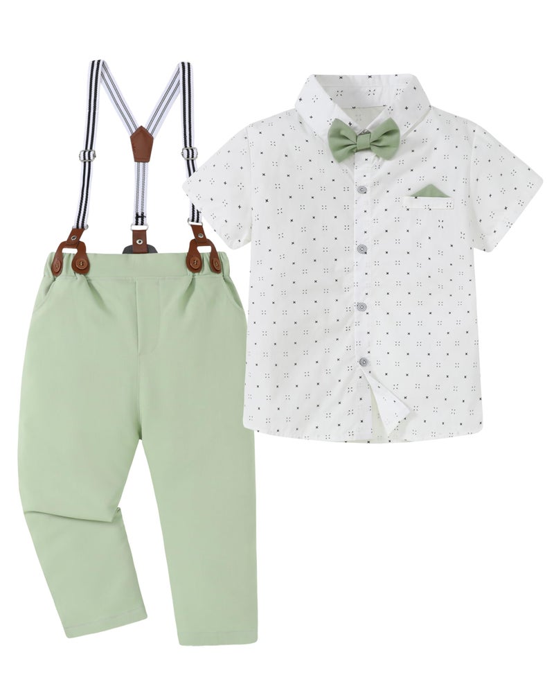 DISAUR Boys Dress Suit Boys Wedding Outfit White Dress Shirt with Bowtie/Suspender Pants for Birthday Party 7-8 Years - Image 1