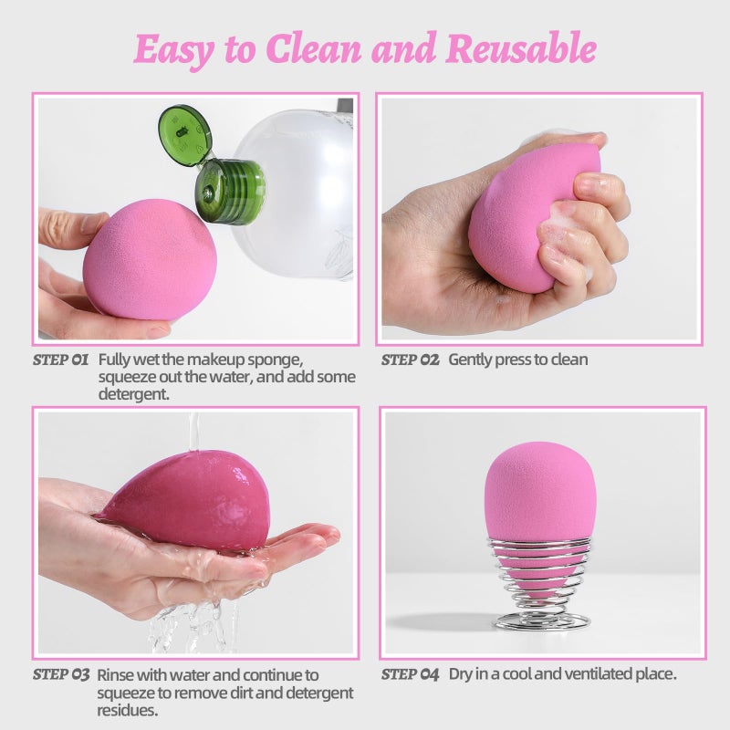 BS Mall Makeup Sponge Set BS-MALL Blender Sponges 7 Pcs for Liquid, Cream, and Powder, Multi-colored with 1 Mini Makeup Sponge Pink (A-HotPink) - Image 5