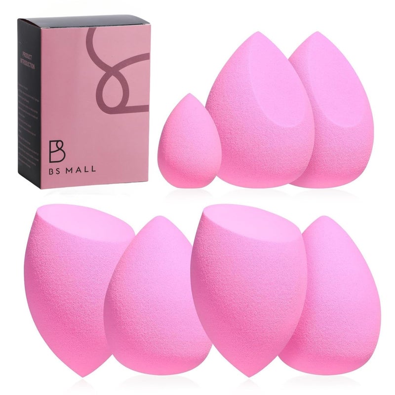 BS Mall Makeup Sponge Set BS-MALL Blender Sponges 7 Pcs for Liquid, Cream, and Powder, Multi-colored with 1 Mini Makeup Sponge Pink (A-HotPink) - Image 1