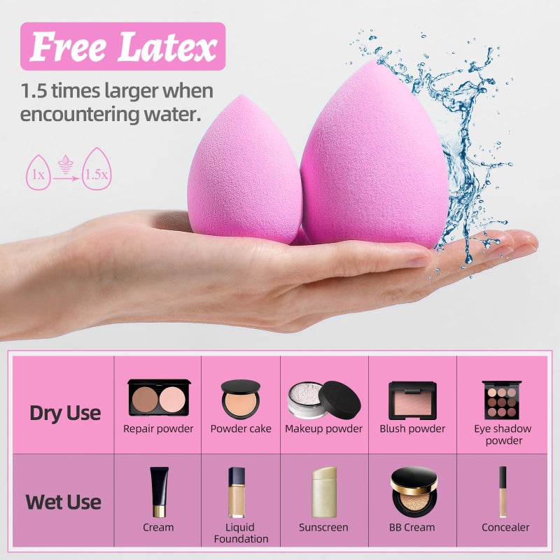 BS Mall Makeup Sponge Set BS-MALL Blender Sponges 7 Pcs for Liquid, Cream, and Powder, Multi-colored with 1 Mini Makeup Sponge Pink (A-HotPink) - Image 3