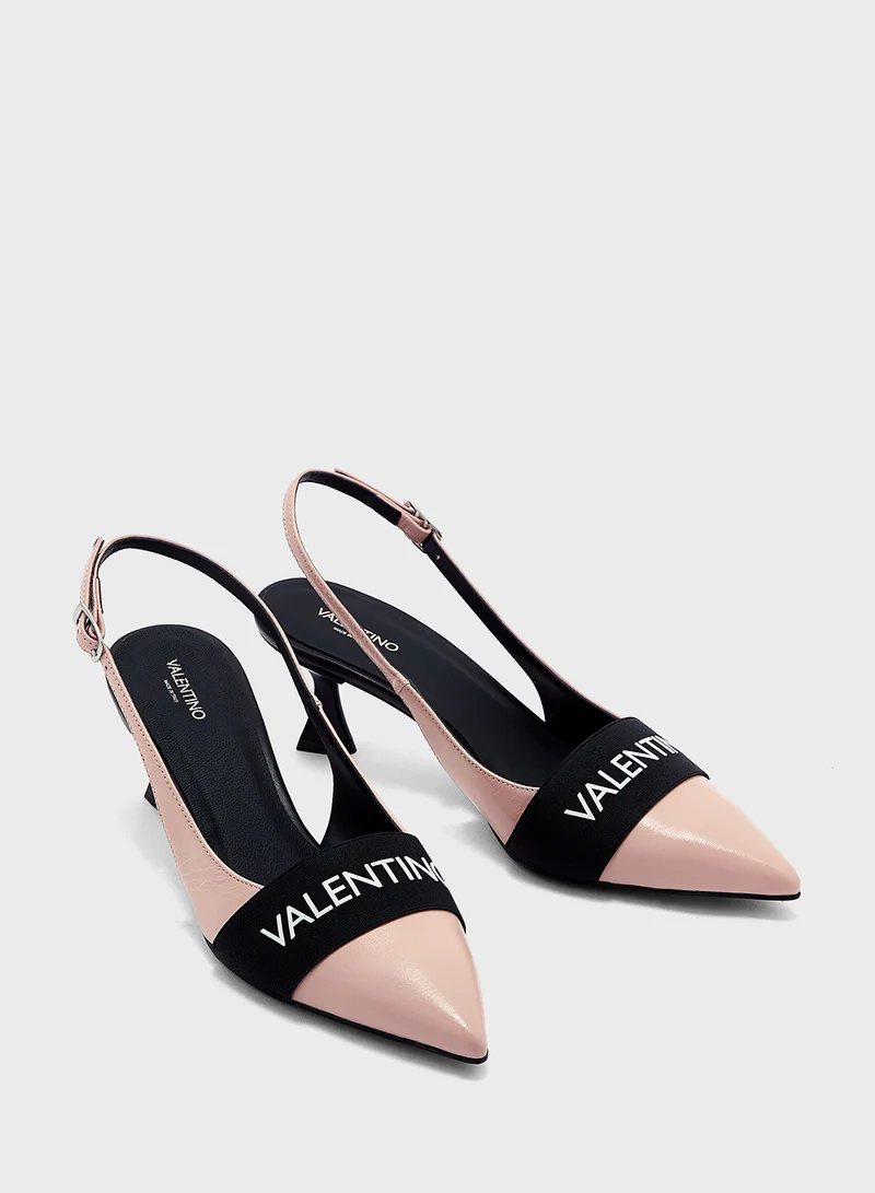 VALENTINO BY MARIO VALENTINO Close Toe Ankle Strap Mid Heel Sandals