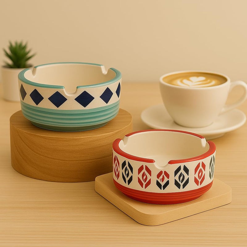 Kittens Handpainted Ceramic Ash Tray Set of 2 – Unique Colors & Patterns | Tabletop Ashtrays for Home, Office, Café | Easy to Clean | Durable, Decorative & Gift-Ready Smoking Accessory - Image 1