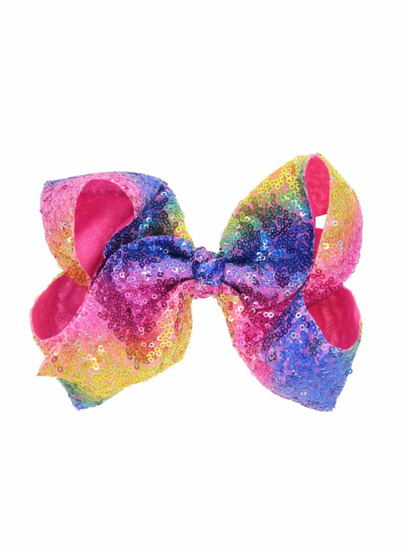 Hair Bows for Girls 8 Inches Sequins Large Bows Alligator Hair Clip Hair Barrettes Accessories for Women Teens Girls Kids Rainbow - Image 1