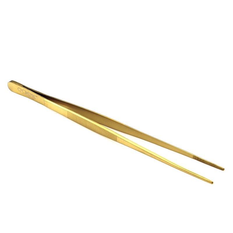 OCreme Stainless Steel Precision Kitchen Culinary 8 Inch Tweezer Tongs 8 Straight Gold