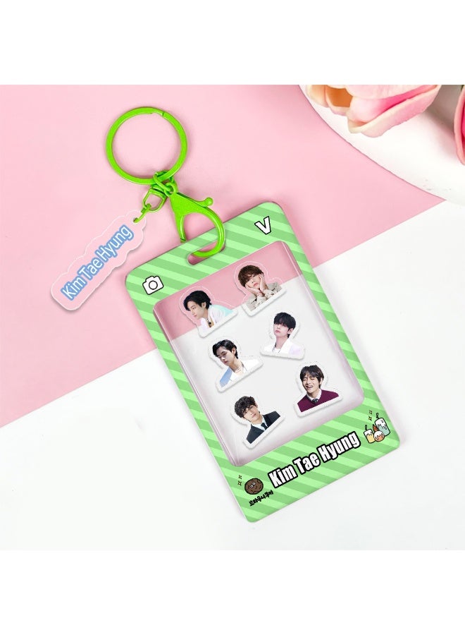 NIBEMINENT 1 - Piece V JIMIN Kpop Photo Card Holder Pendant Key Chain ID Badge Holder ID Card Holder Photo Card Protector for School ID Office ID Access Card for Women Girls