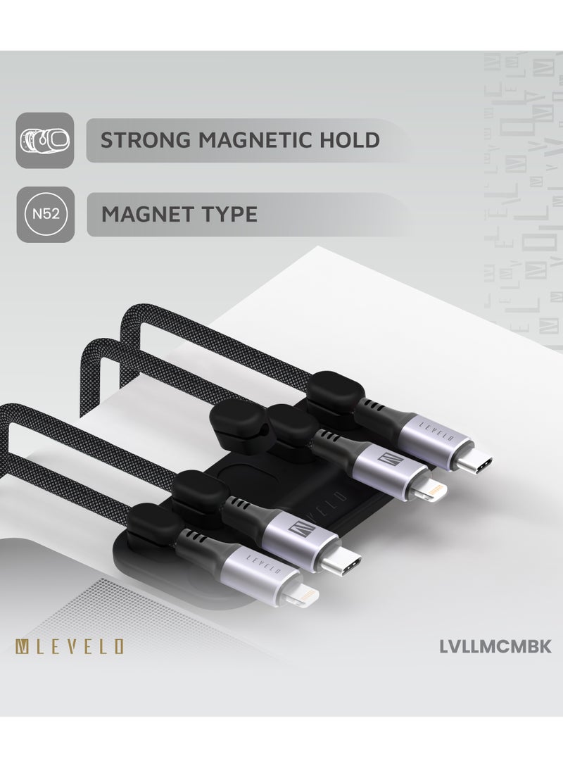 LEVELO Livia Detachable Magnetic Cable Management / 4mm Diameter Cable Compatibility / Tangle-Free/ Lightweight / Strong Magnetic Hold / Cable Protection / Compact Cable Organizer - Black - Image 4