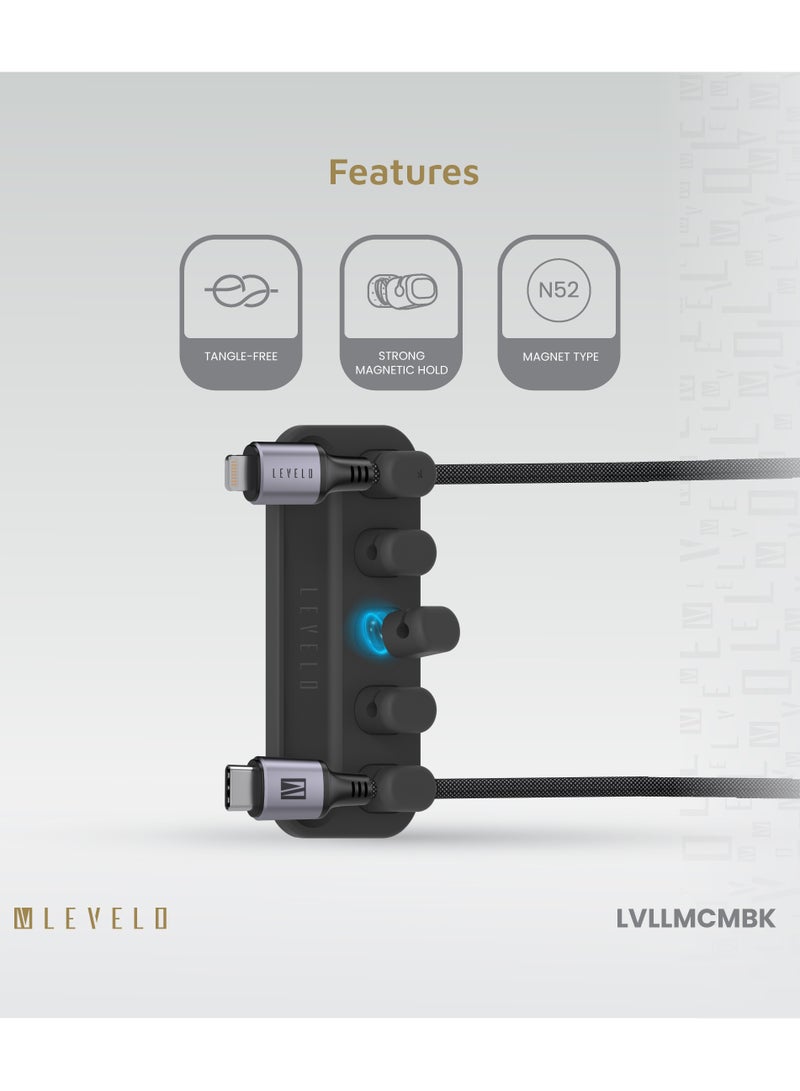 LEVELO Livia Detachable Magnetic Cable Management / 4mm Diameter Cable Compatibility / Tangle-Free/ Lightweight / Strong Magnetic Hold / Cable Protection / Compact Cable Organizer - Black - Image 3