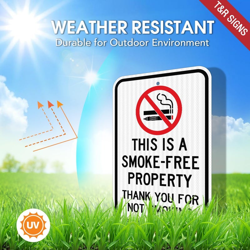 TR Large No Smoking Sign, Thank You For Not Smoking Sign, 18" x 12" Engineer Grade Reflective Sheeting, Rust Free Aluminum, Weather Resistant, Waterproof, Fade Resistant, 2 Pre-drilled Holes - Image 3