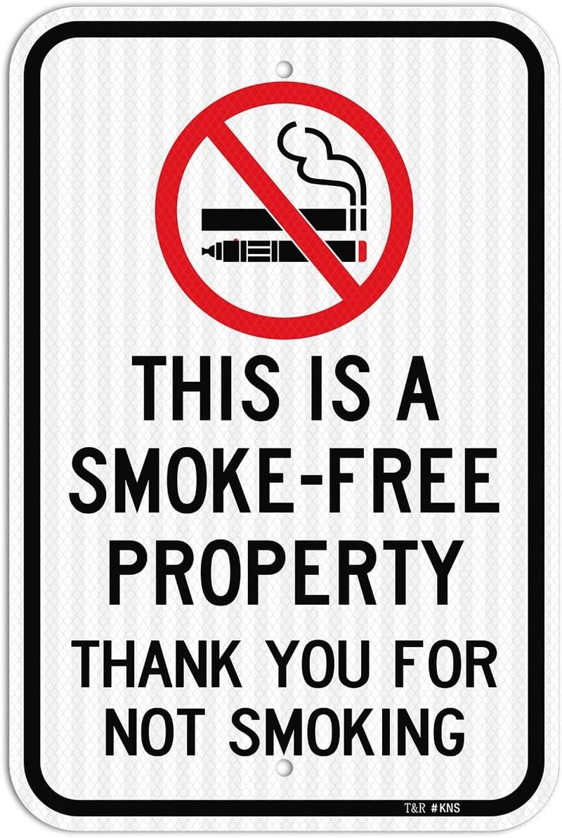 TR Large No Smoking Sign, Thank You For Not Smoking Sign, 18" x 12" Engineer Grade Reflective Sheeting, Rust Free Aluminum, Weather Resistant, Waterproof, Fade Resistant, 2 Pre-drilled Holes - Image 1