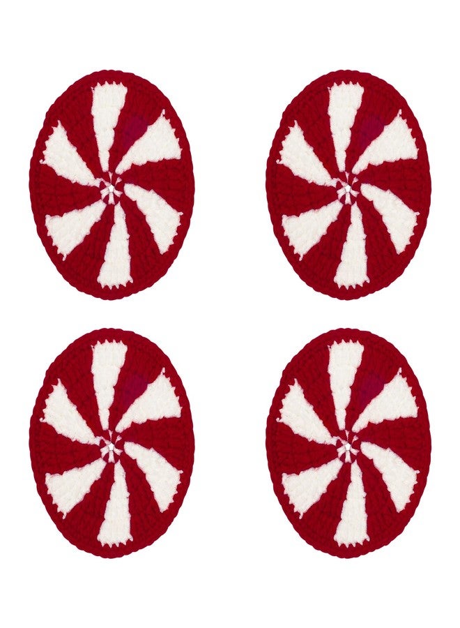 وولاين مجموعة من 4 قواعد أكواب حلوى عيد الميلاد من والين، مصنوعة يدويًا بالكروشيه، بألوان الأحمر والأبيض بنكهة النعناع، مثالية لتزيين الأكواب في المنزل أو المطبخ أو المكتب أو حفلات الانتقال إلى منزل جديد. - Image 1