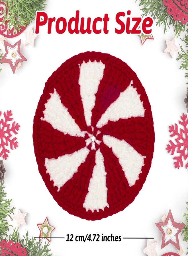 وولاين مجموعة من 4 قواعد أكواب حلوى عيد الميلاد من والين، مصنوعة يدويًا بالكروشيه، بألوان الأحمر والأبيض بنكهة النعناع، مثالية لتزيين الأكواب في المنزل أو المطبخ أو المكتب أو حفلات الانتقال إلى منزل جديد. - Image 2