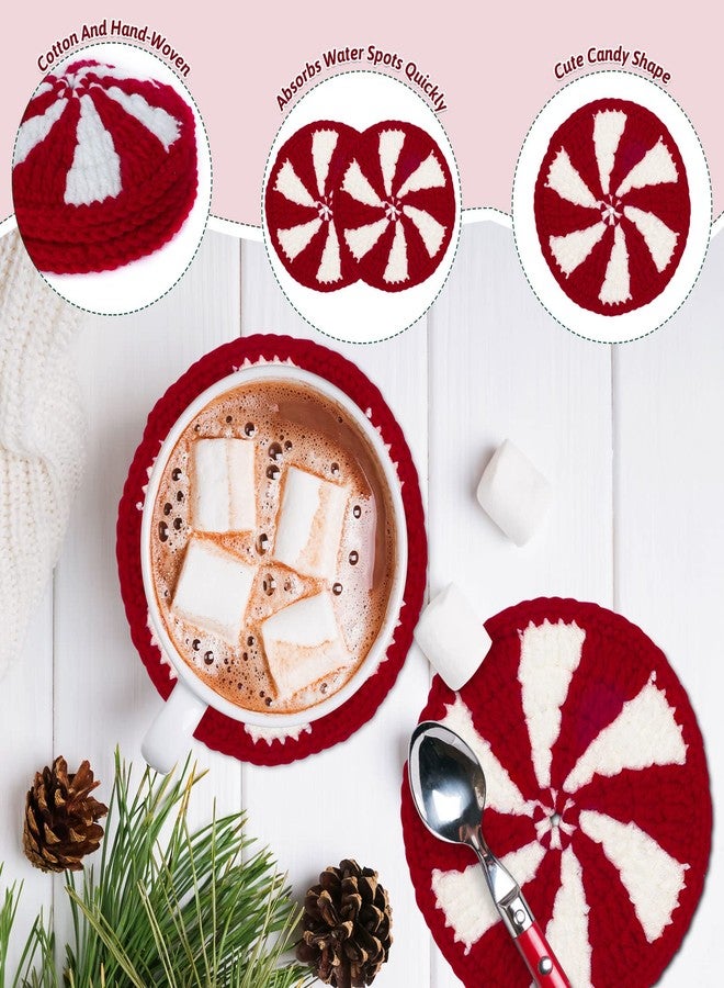 وولاين مجموعة من 4 قواعد أكواب حلوى عيد الميلاد من والين، مصنوعة يدويًا بالكروشيه، بألوان الأحمر والأبيض بنكهة النعناع، مثالية لتزيين الأكواب في المنزل أو المطبخ أو المكتب أو حفلات الانتقال إلى منزل جديد. - Image 3