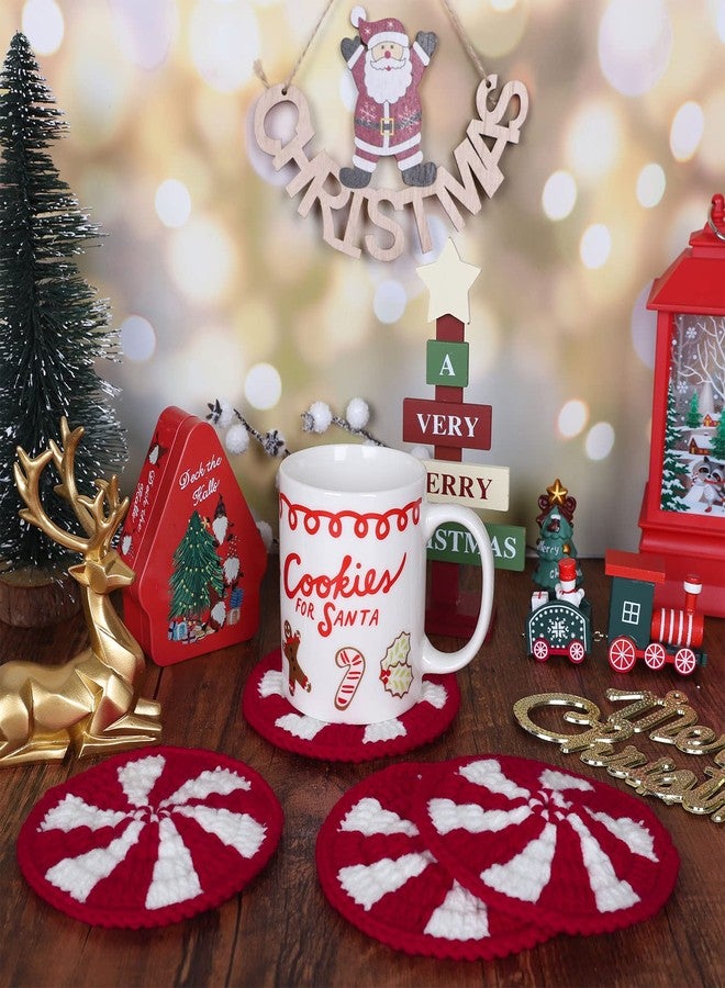 وولاين مجموعة من 4 قواعد أكواب حلوى عيد الميلاد من والين، مصنوعة يدويًا بالكروشيه، بألوان الأحمر والأبيض بنكهة النعناع، مثالية لتزيين الأكواب في المنزل أو المطبخ أو المكتب أو حفلات الانتقال إلى منزل جديد. - Image 4