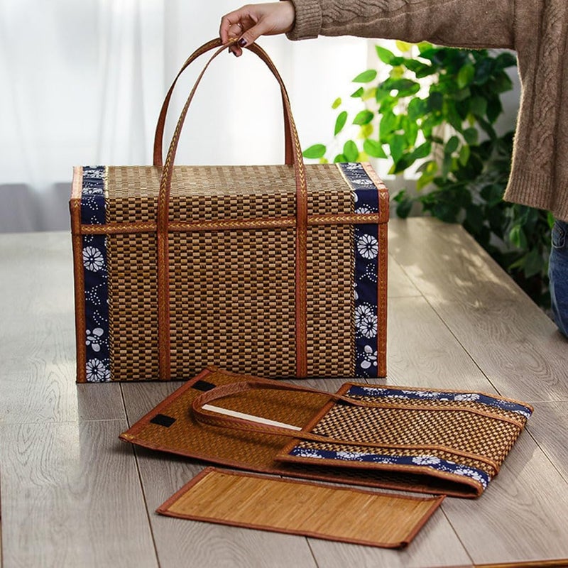 Yardwe Picnic Basket Picnic Food Hand Basket Folding Woven Fruit Basket Picnic Food Storage Basket for Outdoor Picnic, 13.7x7x8.6inch - Image 5