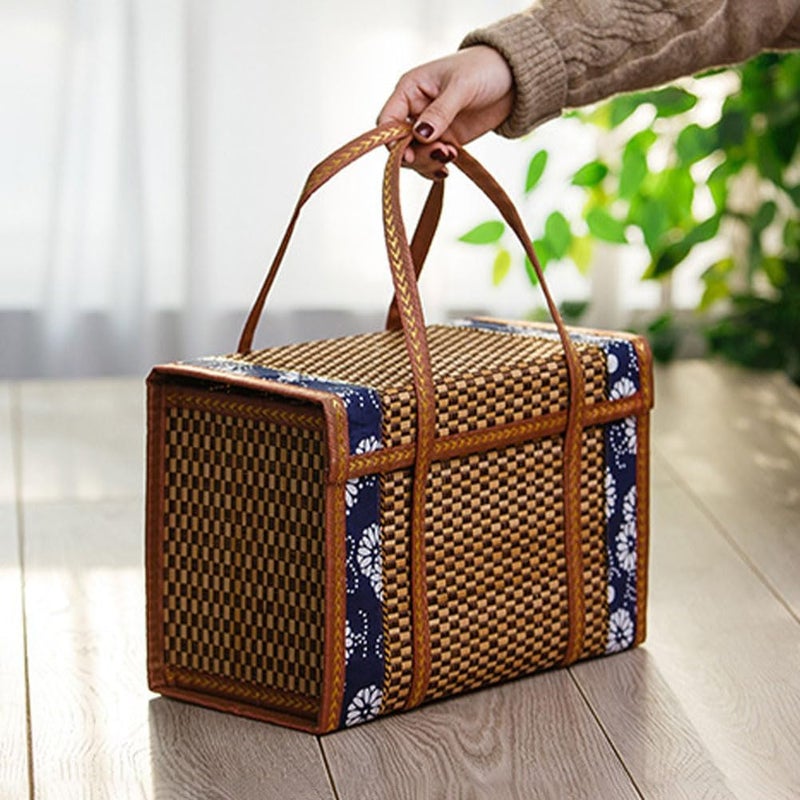 Yardwe Picnic Basket Picnic Food Hand Basket Folding Woven Fruit Basket Picnic Food Storage Basket for Outdoor Picnic, 13.7x7x8.6inch - Image 4